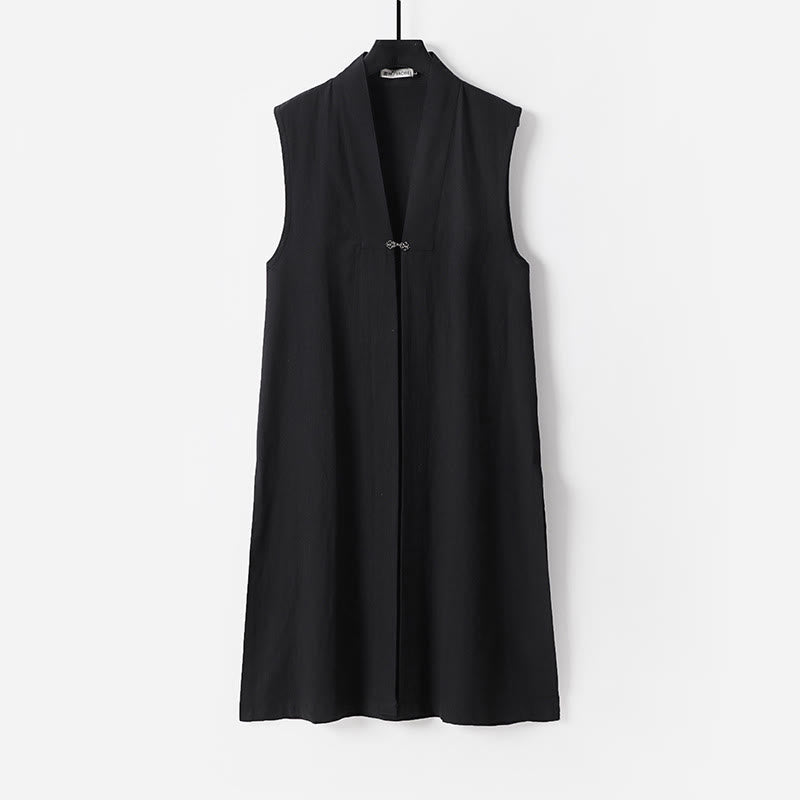 Buddha Stones 2点セット 秋冬 無地 長袖 メンズ 道教 ロングローブ レースアップ 着物 ノースリーブ ベスト 気功セレモニースーツ - image 15