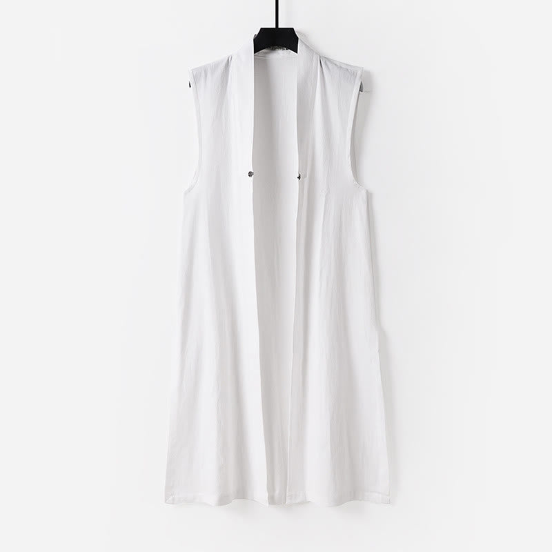 Buddha Stones 2点セット 秋冬 無地 長袖 メンズ 道教 ロングローブ レースアップ 着物 ノースリーブ ベスト 気功セレモニースーツ - image 2