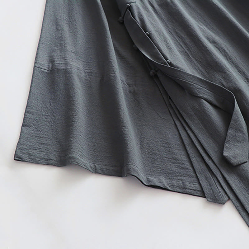 Buddha Stones 2点セット 秋冬 無地 長袖 メンズ 道教 ロングローブ レースアップ 着物 ノースリーブ ベスト 気功セレモニースーツ - image 13