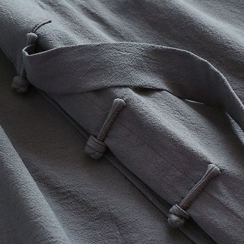 Buddha Stones 2点セット 秋冬 無地 長袖 メンズ 道教 ロングローブ レースアップ 着物 ノースリーブ ベスト 気功セレモニースーツ - image 12