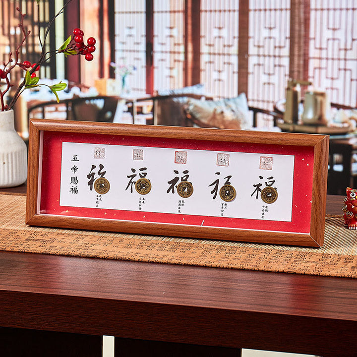 Buddha Stones福の字 五帝コイン 幸運幸運繁栄フレーム オーナメント ホームデコレーション - スタイル4 - 中密度繊維板（13×40×4cm） - image 7