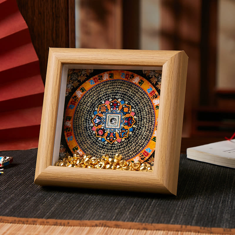 チベットのBuddha Stonesオーム・マニ・パドメ・フム黄金のインゴット タンカ フォトフレーム オーナメント ホームデコレーション - スタイル4 - 黄色中密度繊維板（10×10×4cm） - image 6