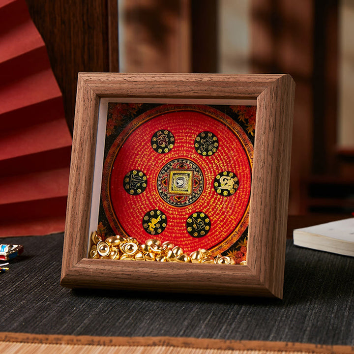 チベットのBuddha Stonesオーム・マニ・パドメ・フム黄金のインゴット タンカ フォトフレーム オーナメント ホームデコレーション - スタイル2 - ブラウン中密度繊維板（10×10×4cm） - image 3