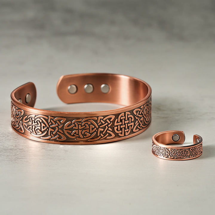 Buddha Stones銅製抽象線模様オープン幸運カフブレスレットバングルリング - image 0