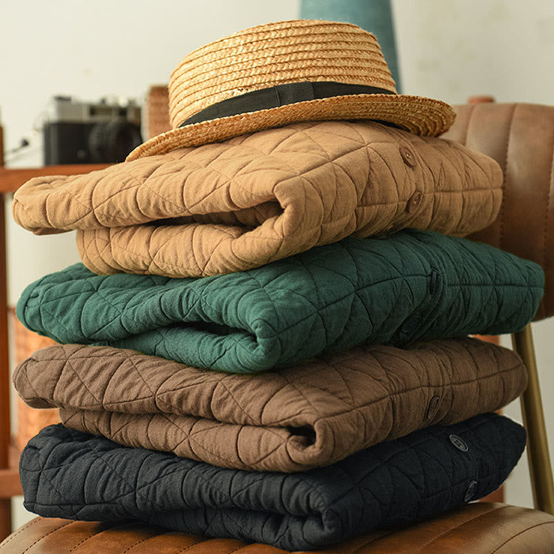 Buddha Stones冬用コットン 長袖 ダイヤモンド柄 レディース サーマルジャケット ポケット付き - image 17