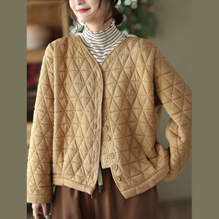 Buddha Stones冬用コットン 長袖 ダイヤモンド柄 レディース サーマルジャケット ポケット付き - ゴールデンロッド - US12、 UK/AU16、 EU44 (2XL) - image 9