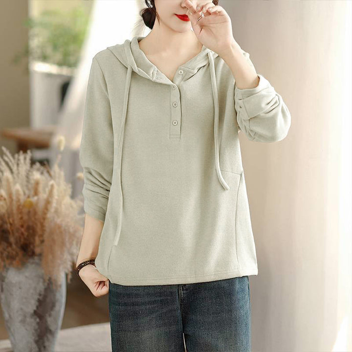 Buddha Stones冬用 無地 コットン 長袖 レディース パーカー フード付き - ベージュ - US8-10，UK/AU12-14，EU40-42 (2XL) - image 0