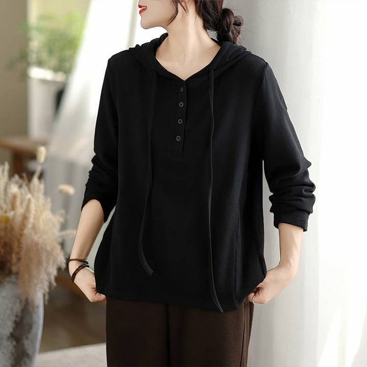 Buddha Stones冬用 無地 コットン 長袖 レディース パーカー フード付き - 黒 - US8-10，UK/AU12-14，EU40-42 (2XL) - image 18
