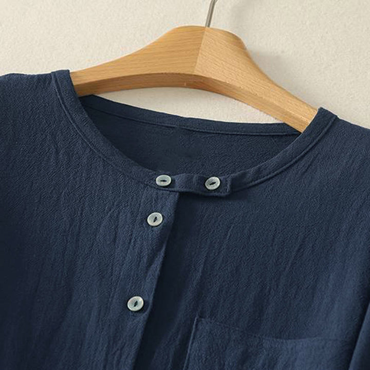 Buddha Stones秋 クルーカラー 長袖 レディース ポリエステル シャツ ポケット付き - image 2