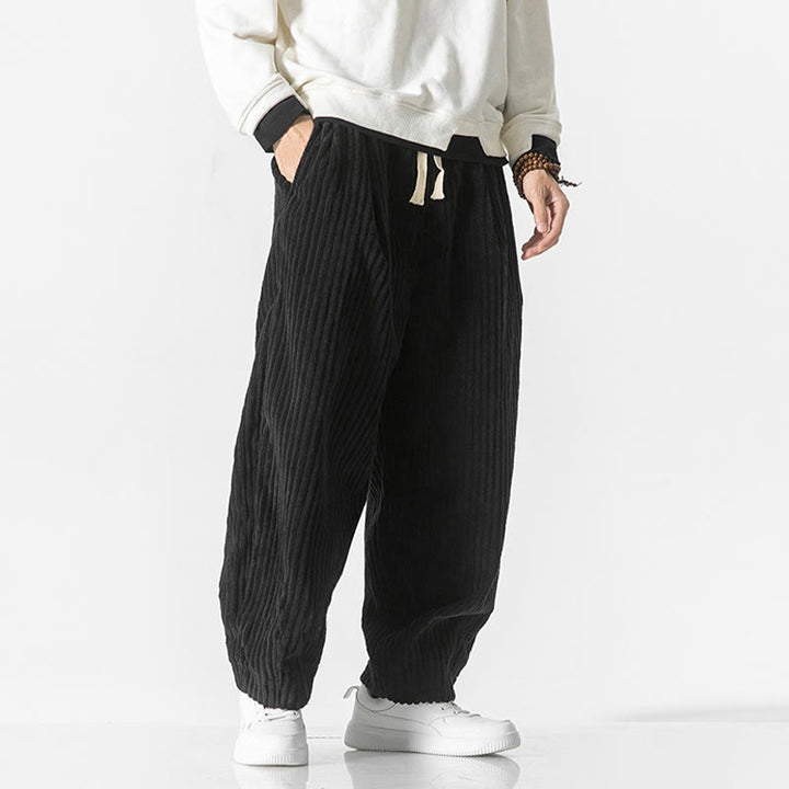 Buddha Stonesレトロ 冬 無地 メンズ ドローストリング コーデュロイ ハーレムパンツ ポケット付き - image 12