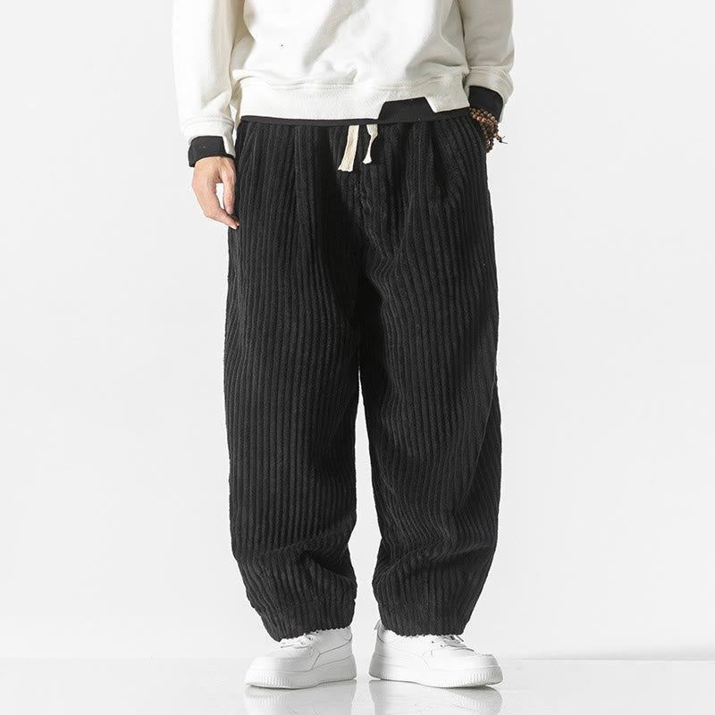 Buddha Stonesレトロ 冬 無地 メンズ ドローストリング コーデュロイ ハーレムパンツ ポケット付き - 黒 - US/UK/AU50、EU60（5XL） - image 9
