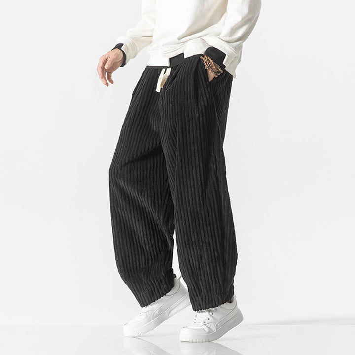 Buddha Stonesレトロ 冬 無地 メンズ ドローストリング コーデュロイ ハーレムパンツ ポケット付き - image 11