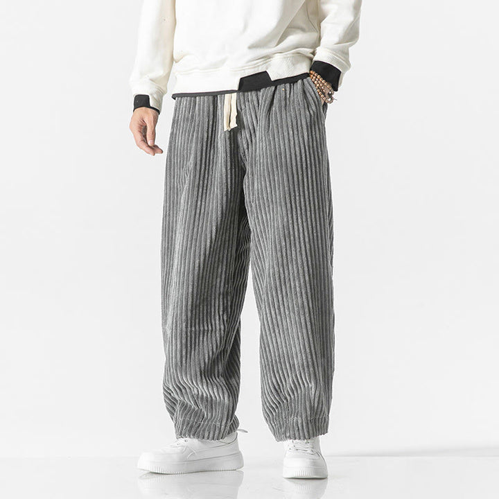 Buddha Stonesレトロ 冬 無地 メンズ ドローストリング コーデュロイ ハーレムパンツ ポケット付き - グレー - US/UK/AU48、 EU58(5XL) - image 0
