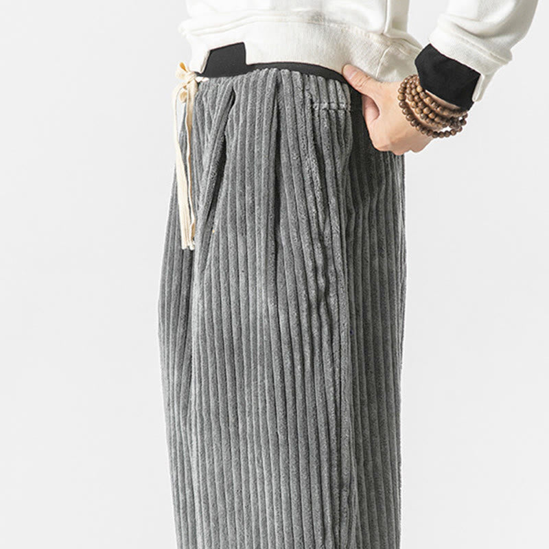 Buddha Stonesレトロ 冬 無地 メンズ ドローストリング コーデュロイ ハーレムパンツ ポケット付き - image 6