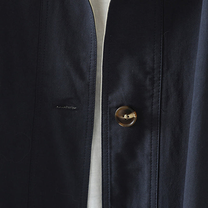 Buddha Stonesの秋のラペルボタンパッチワークデザインレディースコットン長袖コートポケット付き - image 17