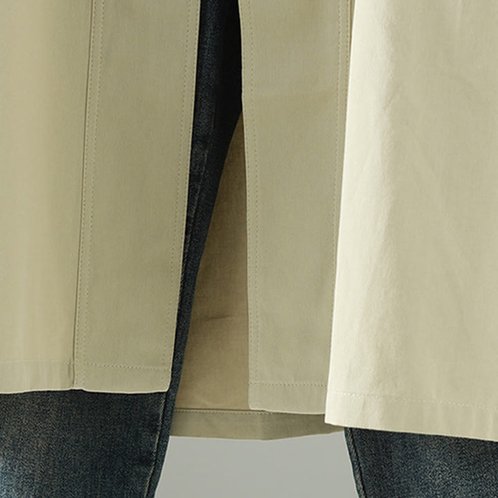 Buddha Stonesの秋のラペルボタンパッチワークデザインレディースコットン長袖コートポケット付き - image 10