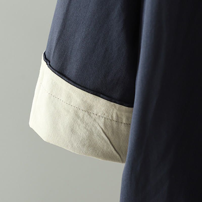 Buddha Stonesの秋のラペルボタンパッチワークデザインレディースコットン長袖コートポケット付き - image 16