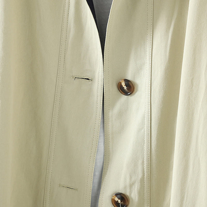 Buddha Stonesの秋のラペルボタンパッチワークデザインレディースコットン長袖コートポケット付き - image 7