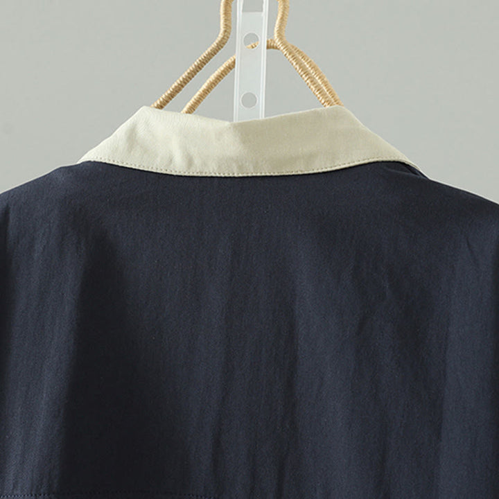 Buddha Stonesの秋のラペルボタンパッチワークデザインレディースコットン長袖コートポケット付き - image 15