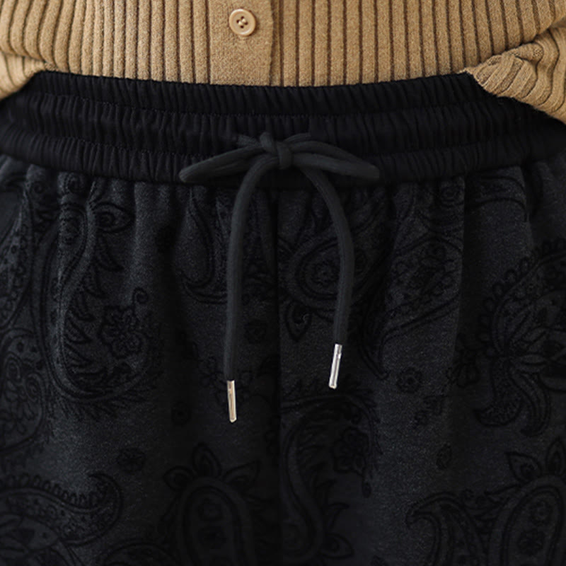 Buddha Stonesジャカード ペイズリー柄 レディース ワイドレッグ サーマル フリース裏地 コットンパンツ ポケット付き - image 11