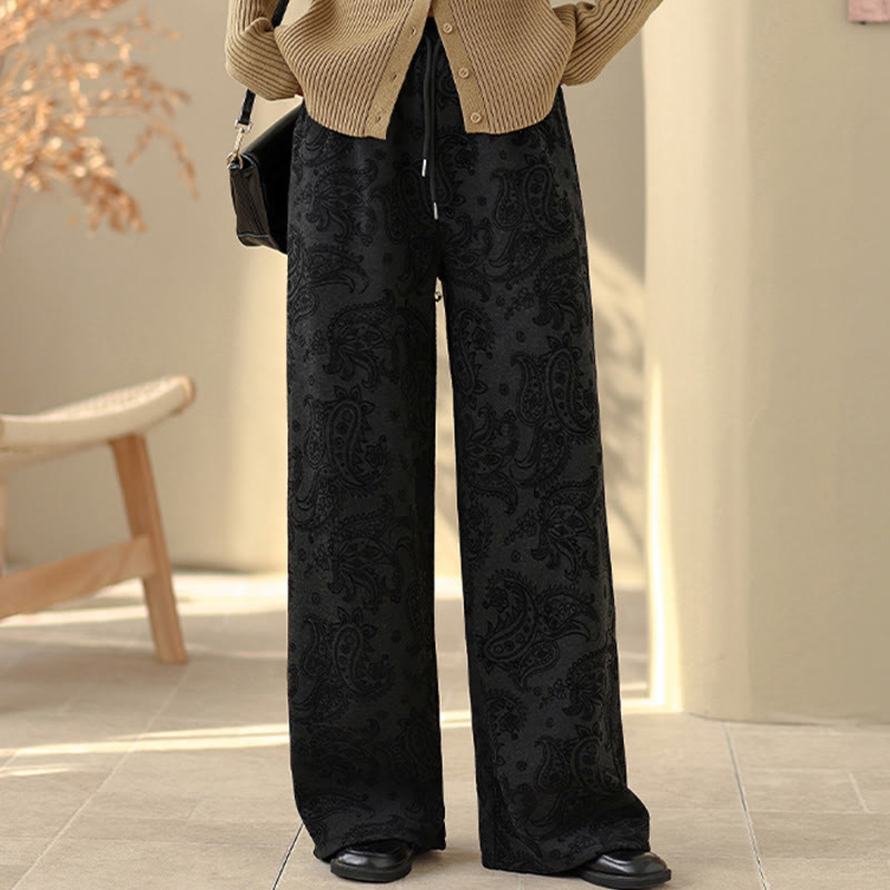 Buddha Stonesジャカード ペイズリー柄 レディース ワイドレッグ サーマル フリース裏地 コットンパンツ ポケット付き - image 9