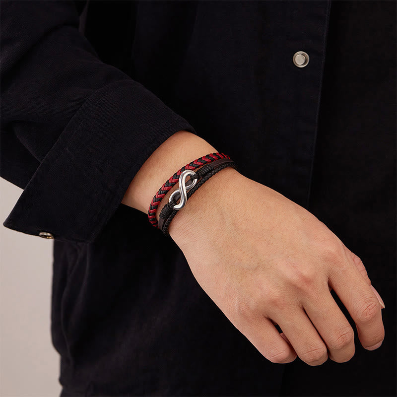 Buddha Stones無限デザインチタン鋼編み三層レザーバランスブレスレット - image 11