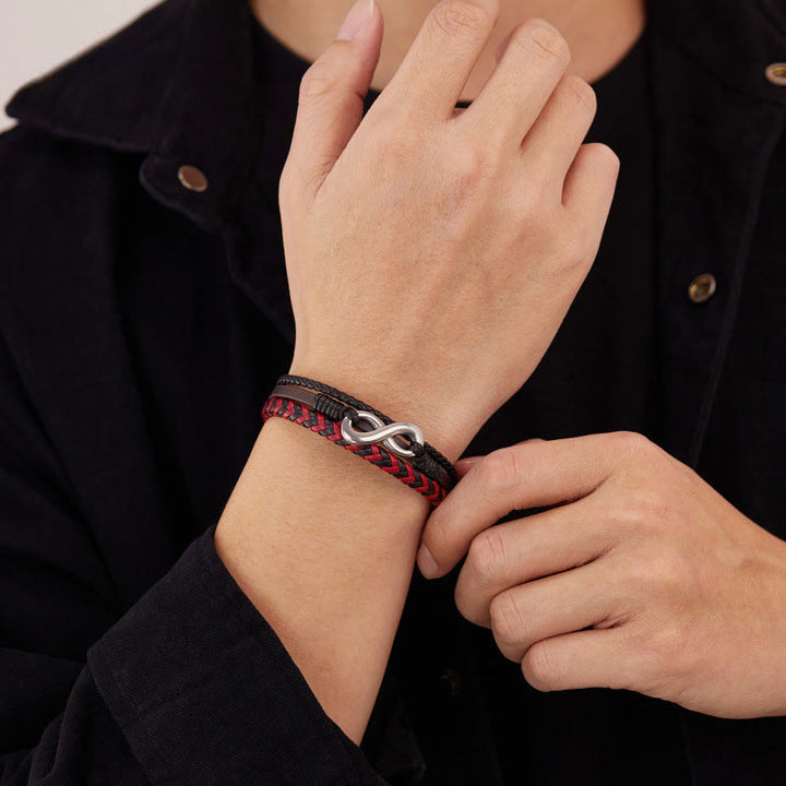 Buddha Stones無限デザインチタン鋼編み三層レザーバランスブレスレット - image 12