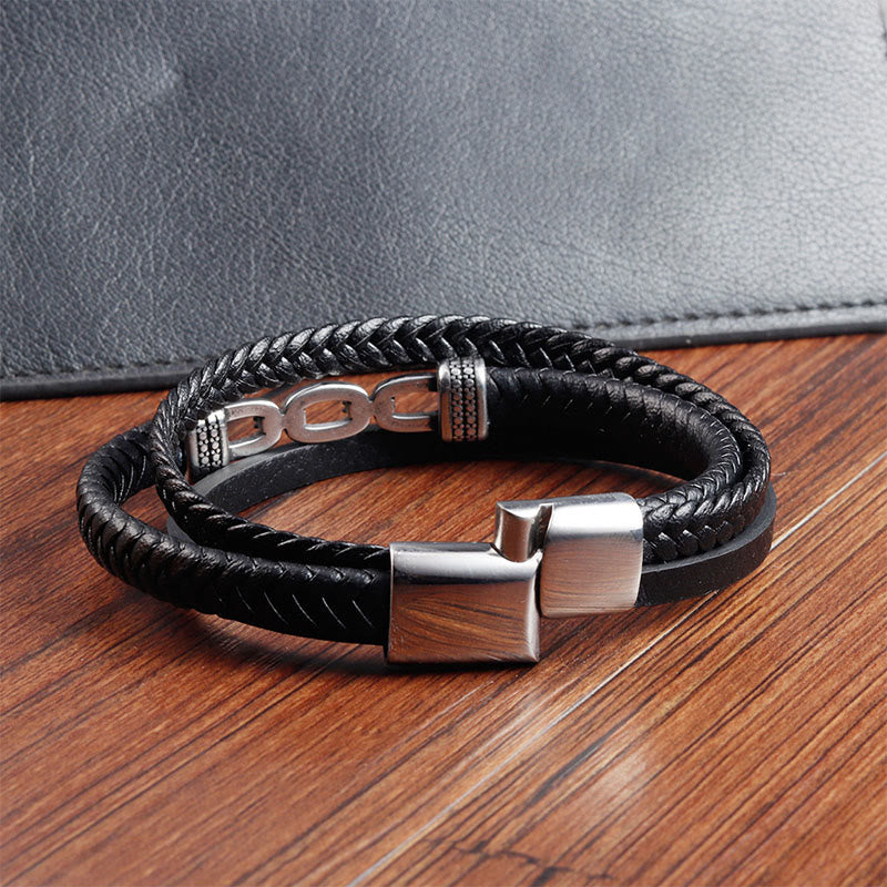 Buddha Stonesハンドメイドチェーンリンクデザインチタンスチールレザー強化ブレスレット - image 5