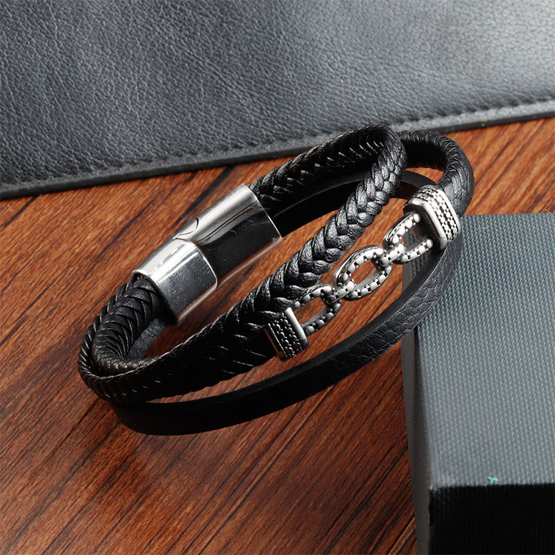 Buddha Stonesハンドメイドチェーンリンクデザインチタンスチールレザー強化ブレスレット - image 3