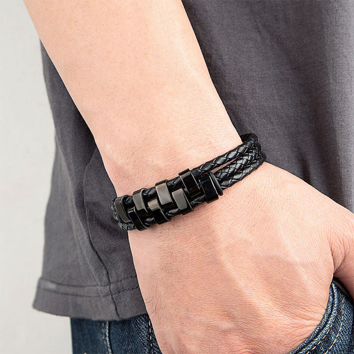 Buddha Stones幾何学デザインチタン鋼レザー強化ブレスレット - image 2