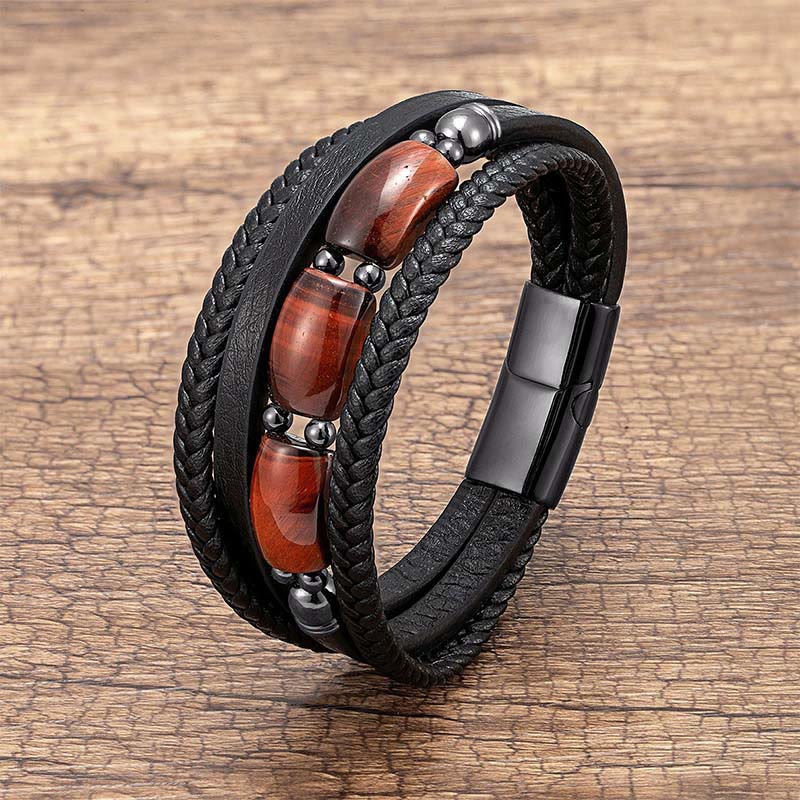 Buddha Stones天然タイガーアイ グリーンタイガーアイ レッドタイガーアイ レザー強化ブレスレット - レッドタイガーアイ - 18～22cm - image 7