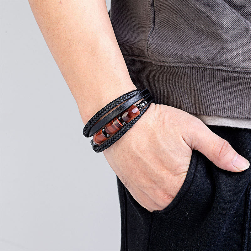 Buddha Stones天然タイガーアイ グリーンタイガーアイ レッドタイガーアイ レザー強化ブレスレット - image 8