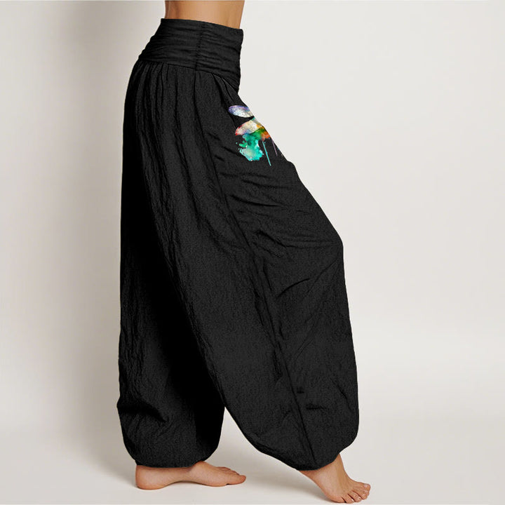 Buddha Stonesピュアコットン ドリーミートンボ柄 レディース 伸縮性ウエスト ハーレムパンツ - image 2