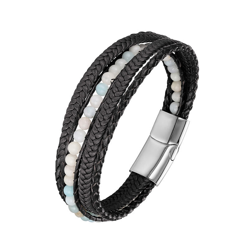 Buddha Stonesヘマタイト インド瑪瑙 タイガーアイ アマゾナイト ビーズ レザー 強化ブレスレット - アマゾナイトシルバーバックル - 18～22cm - image 8