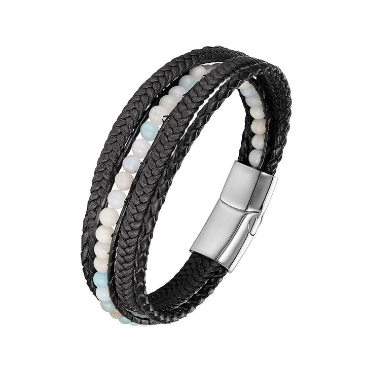 Buddha Stonesヘマタイト インド瑪瑙 タイガーアイ アマゾナイト ビーズ レザー 強化ブレスレット - アマゾナイトシルバーバックル - 18～22cm - image 8