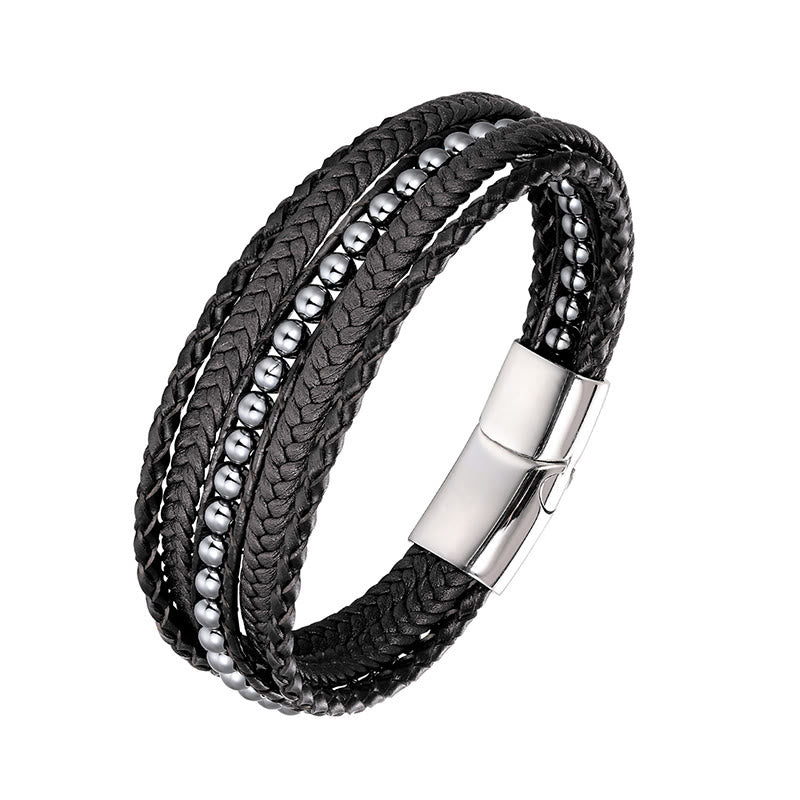 Buddha Stonesヘマタイト インド瑪瑙 タイガーアイ アマゾナイト ビーズ レザー 強化ブレスレット - ヘマタイトシルバーバックル - 18～22cm - image 10