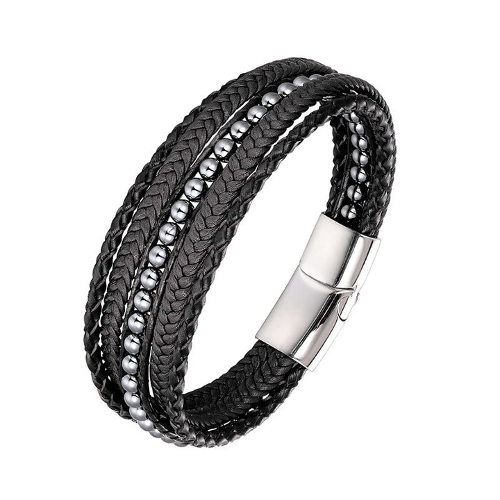 Buddha Stonesヘマタイト インド瑪瑙 タイガーアイ アマゾナイト ビーズ レザー 強化ブレスレット - ヘマタイトシルバーバックル - 18～22cm - image 10