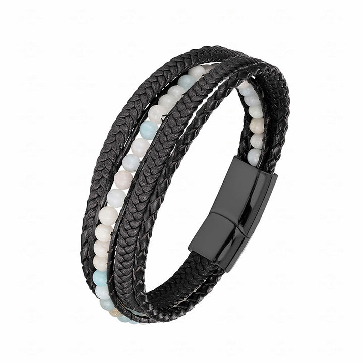 Buddha Stonesヘマタイト インド瑪瑙 タイガーアイ アマゾナイト ビーズ レザー 強化ブレスレット - アマゾナイト ブラック バックル - 18～22cm - image 25