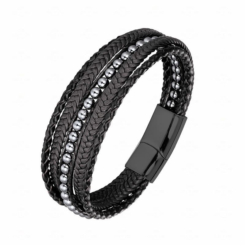 Buddha Stonesヘマタイト インド瑪瑙 タイガーアイ アマゾナイト ビーズ レザー 強化ブレスレット - ヘマタイトブラックバックル - 18～22cm - image 0