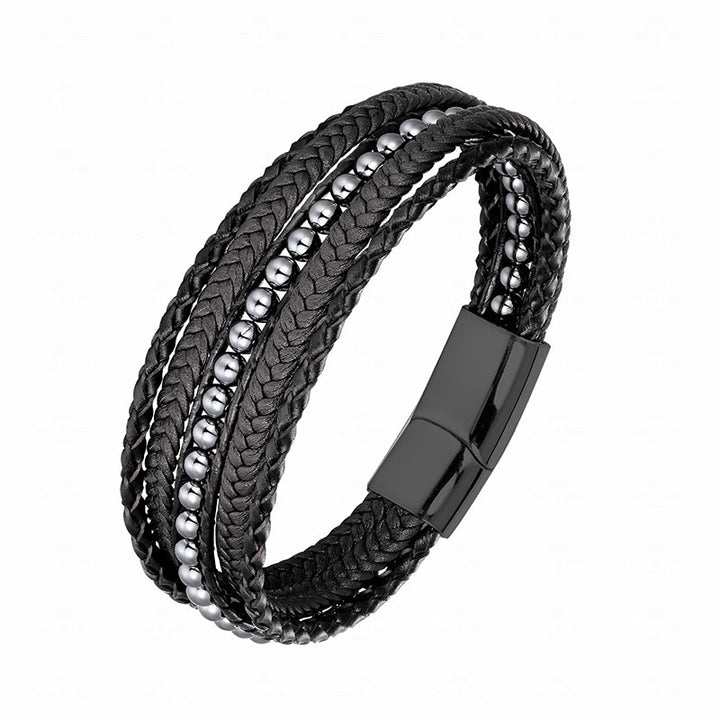 Buddha Stonesヘマタイト インド瑪瑙 タイガーアイ アマゾナイト ビーズ レザー 強化ブレスレット - ヘマタイトブラックバックル - 18～22cm - image 0