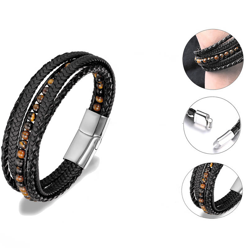 Buddha Stonesヘマタイト インド瑪瑙 タイガーアイ アマゾナイト ビーズ レザー 強化ブレスレット - image 6