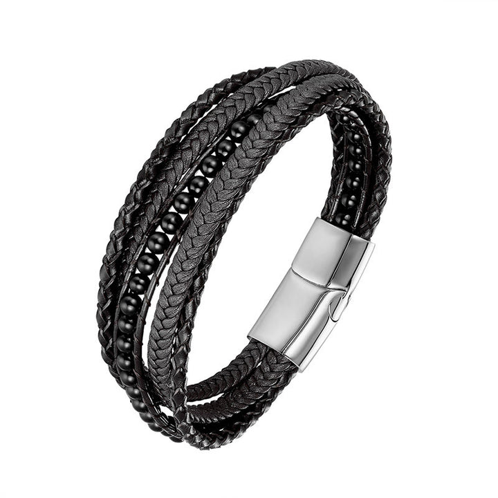 Buddha Stonesヘマタイト インド瑪瑙 タイガーアイ アマゾナイト ビーズ レザー 強化ブレスレット - ブラックオニキスシルバーバックル - 18～22cm - image 17