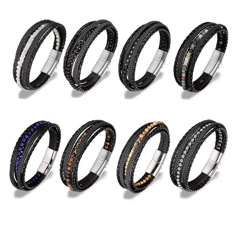 Buddha Stonesヘマタイト インド瑪瑙 タイガーアイ アマゾナイト ビーズ レザー 強化ブレスレット - image 26