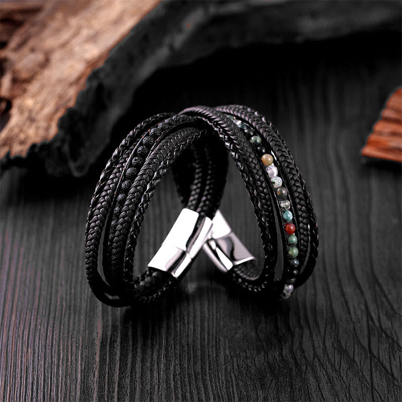 Buddha Stonesヘマタイト インド瑪瑙 タイガーアイ アマゾナイト ビーズ レザー 強化ブレスレット - image 28