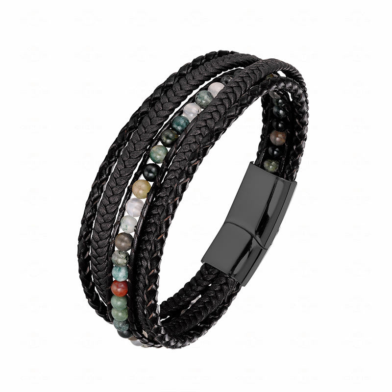 Buddha Stonesヘマタイト インド瑪瑙 タイガーアイ アマゾナイト ビーズ レザー 強化ブレスレット - インド瑪瑙のブラックバックル - 18～22cm - image 22