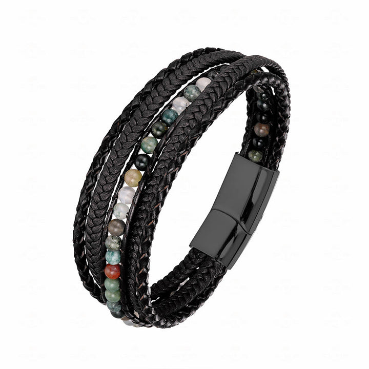Buddha Stonesヘマタイト インド瑪瑙 タイガーアイ アマゾナイト ビーズ レザー 強化ブレスレット - インド瑪瑙のブラックバックル - 18～22cm - image 22
