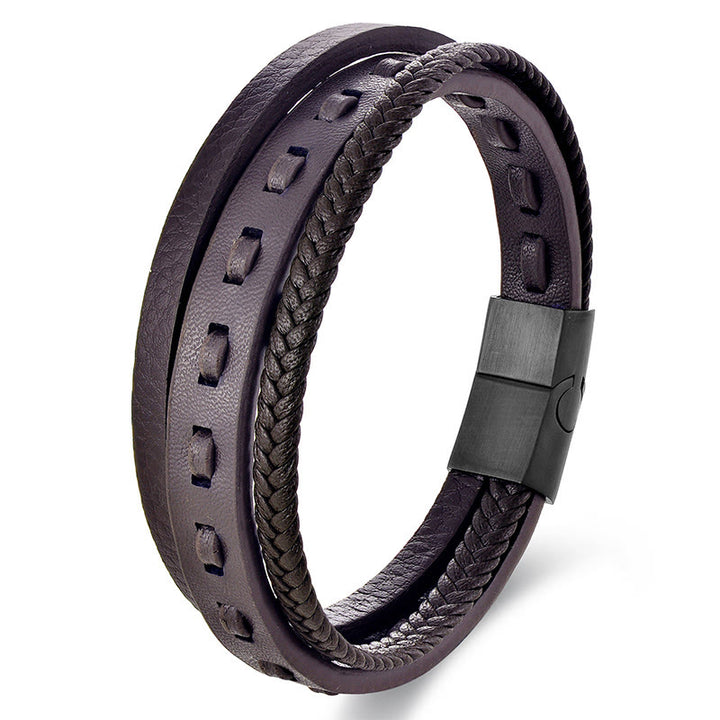 Buddha Stonesチタンスチールバックル 多層編みレザー カームブレスレット - ブラウンマルチレイヤー（手首周り：18～20cm） - image 14