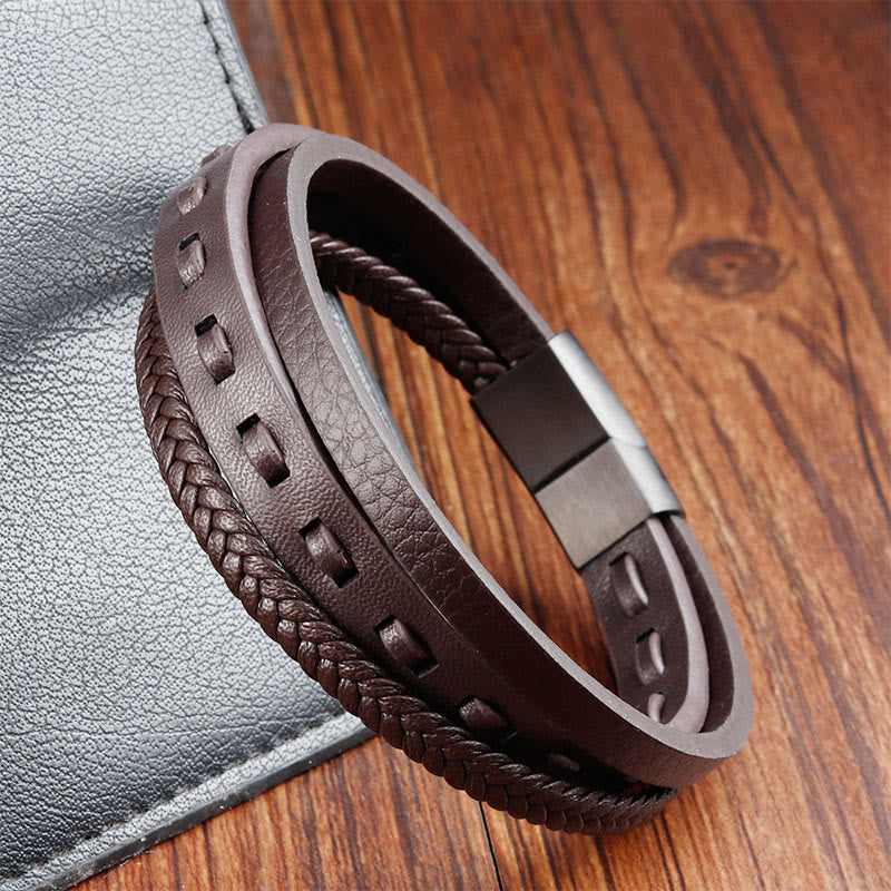 Buddha Stonesチタンスチールバックル 多層編みレザー カームブレスレット - image 16