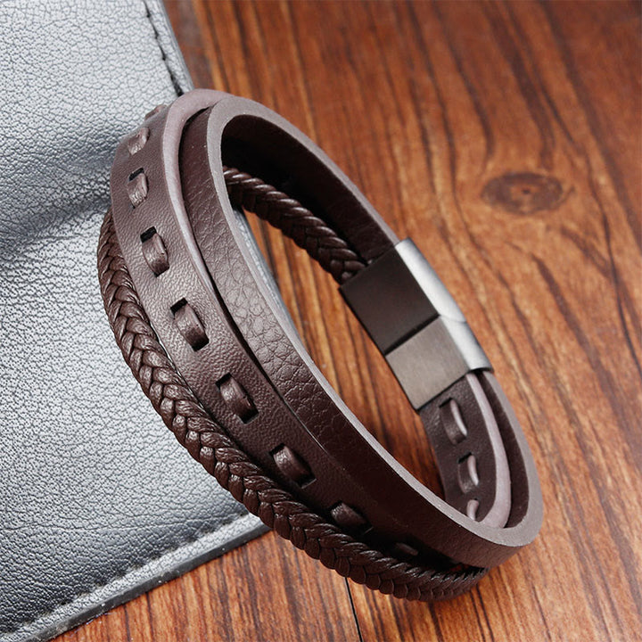 Buddha Stonesチタンスチールバックル 多層編みレザー カームブレスレット - image 16