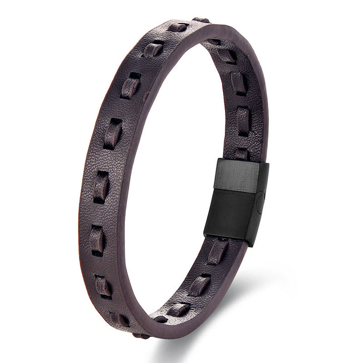 Buddha Stonesチタンスチールバックル 多層編みレザー カームブレスレット - ブラウンシングルレイヤー（手首周り：18～20cm） - image 6